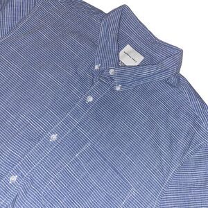 American Eagle Men's Blue Striped Button-Down Short Sleeve Cotton Shirt Size XXL
